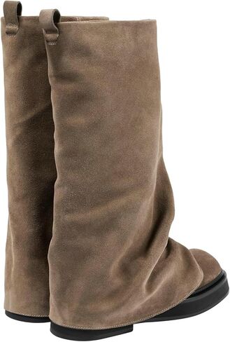 ClassicSter Slouch Fold Over Boots for Women Knee High Moto Boots Low Heel Sloucy Motorcycle Shoes Comfortable Mid Calf Boot in Saudi Arabia