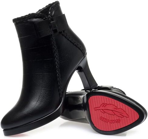 Stylish Women’s Pointed Toe High Heel Ankle Boots Side Zip Comfortable Fur Lined Autumn Winter Kitten Heel Dress Booties in Saudi Arabia