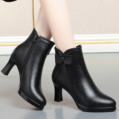 Stylish Women’s Pointed Toe High Heel Ankle Boots Side Zip Comfortable Fur Lined Autumn Winter Kitten Heel Dress Booties in Saudi Arabia