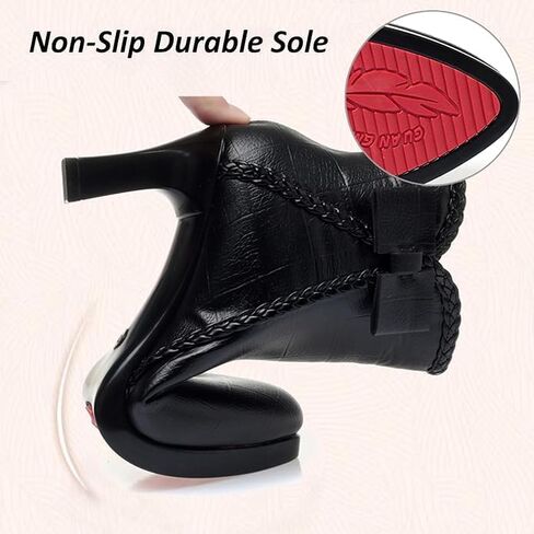 Stylish Women’s Pointed Toe High Heel Ankle Boots Side Zip Comfortable Fur Lined Autumn Winter Kitten Heel Dress Booties in Saudi Arabia
