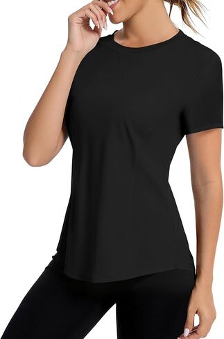 قمصان AVOOGUE النسائية قصيرة الأكمام للتمرين سريعة الجفاف رياضية UPF50+ قمصان للحماية من الشمس في صالة الألعاب الرياضية والمشي لمسافات طويلة والجري ملابس اليوغا in Kuwait