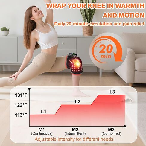 Red Light Therapy for Knee, Heated&Vibration Red Light Therapy Knee Brace, Knee Massager for Pain Relief, 660nm&850nm Near Infrared Light Therapy for Body, Cordless Redlight knees therapy in Saudi Arabia