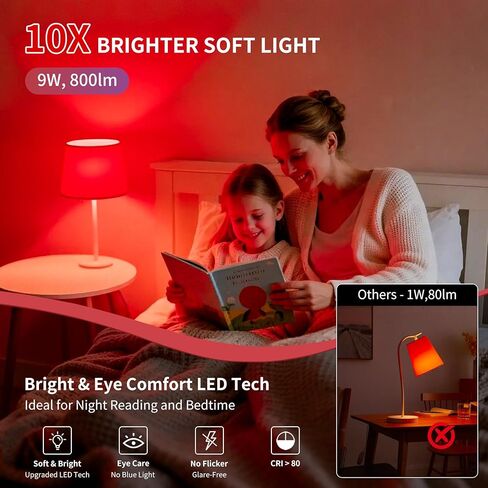 مصابيح إضاءة حمراء aogled للنوم 9 وات e26، ضوء ليلي أحمر، لمبة إضاءة LED 670 نانومتر للميلاتونين، مصابيح إضاءة خافتة مكافئة A19 60 وات لغرفة النوم، وحضانة الأطفال، والنوم الطبيعي in Kuwait