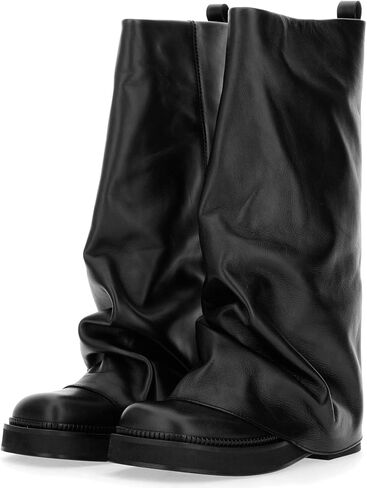 ClassicSter Slouch Fold Over Boots for Women Knee High Moto Boots Low Heel Sloucy Motorcycle Shoes Comfortable Mid Calf Boot in Saudi Arabia