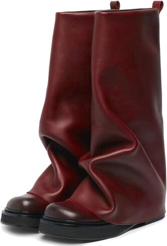 ClassicSter Slouch Fold Over Boots for Women Knee High Moto Boots Low Heel Sloucy Motorcycle Shoes Comfortable Mid Calf Boot in Saudi Arabia