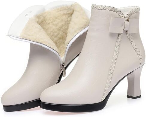Stylish Women’s Pointed Toe High Heel Ankle Boots Side Zip Comfortable Fur Lined Autumn Winter Kitten Heel Dress Booties in Saudi Arabia
