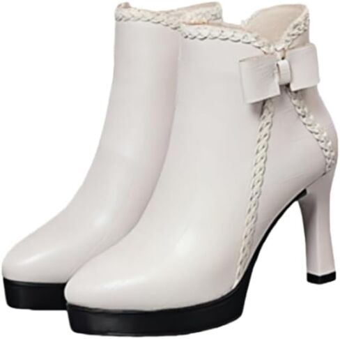 Stylish Women’s Pointed Toe High Heel Ankle Boots Side Zip Comfortable Fur Lined Autumn Winter Kitten Heel Dress Booties in Saudi Arabia