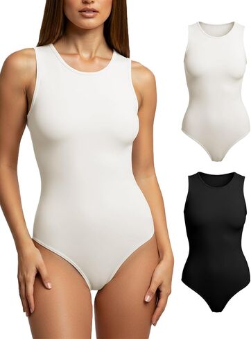 YOGINGO Women's 2 Piece Bodysuits Crew Neck Sleeveless Body Suits Racerback Halter Tank Top Going Out Leotards for Women in Saudi Arabia