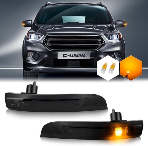 D-Lumina Smoked Lens Side Mirror Marker Light Sequential Amber Compatible with 2013-2018 Fo-rd Kuga Escape Ecosports, 2012-2018 Focus ST RS, 2013-2017 C-Max, Side Marker Blinker Turn Signal Light in Kuwait