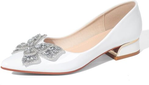 Women's Pumps Chunky Closed Toe Low Block Heels Work Rhinestone Comfortable Pointed Toe Dress Wedding Shoes in Saudi Arabia