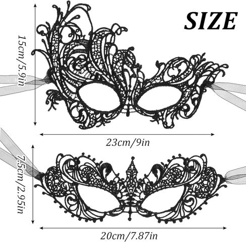 2 Pcs Masquerade Mask for Women Black Lace Eye Masks Costume Party Eye Mask Mardi Gras Masks Halloween Cosplay Accessory for Women and Girls in Saudi Arabia