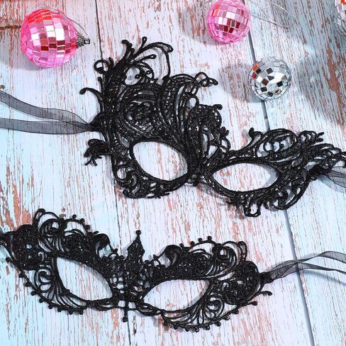 2 Pcs Masquerade Mask for Women Black Lace Eye Masks Costume Party Eye Mask Mardi Gras Masks Halloween Cosplay Accessory for Women and Girls in Saudi Arabia