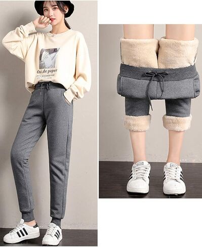 Gihuo Women's Winter Fleece Pants Sherpa Lined Sweatpants Active Running Jogger Pants Warm Lounge Pants(02DarkGrey-XL) in Saudi Arabia