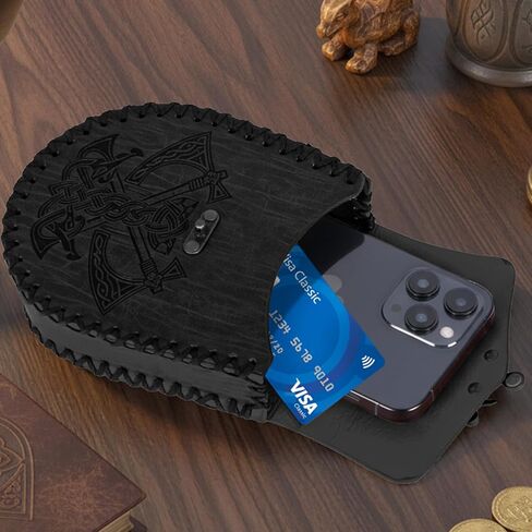 4PCS Renaissance Belt Pouch Set - Medieval Embossed Waist Bag, Viking Purse & Leather Bracers for Halloween Cosplay (Black) in Saudi Arabia
