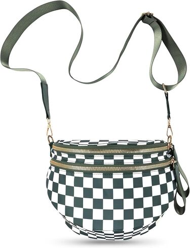 Checkered Crossbody Bags Bum Bag For Women, Large Nylon Fanny Packs Belt Bag, Khaki in Saudi Arabia