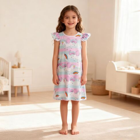 Girls Unicorn Dress Rainbow Unicorn Skirt Kids Girls Flutter Sleeve Casual Dresses Playwear in Saudi Arabia