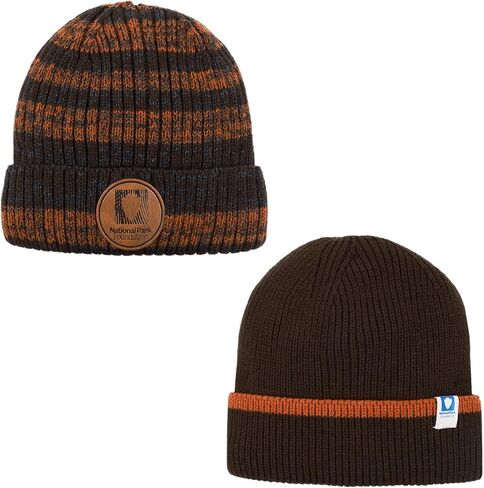 Concept One National Parks Foundation Patch Knit Beanie 2-Pack, Stripe Cuffed Winter Hat Set for Adults, Cold Weather Gear in Saudi Arabia