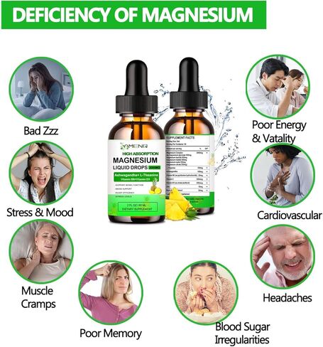 Liquid Magnesium Supplement, Organic 5-in-1 Magnesium Complex Drops 丨 Glycinate, Taurate, Oxide, Malate, Citrate w/L-Theanine, Ashwagandha for Cortisol, Sleep*, Stress, Muscle, in Saudi Arabia