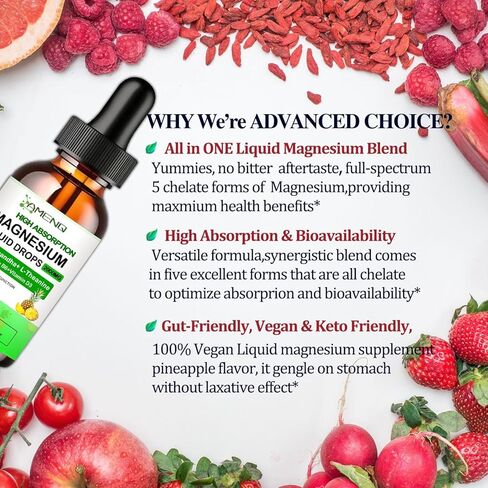 Liquid Magnesium Supplement, Organic 5-in-1 Magnesium Complex Drops 丨 Glycinate, Taurate, Oxide, Malate, Citrate w/L-Theanine, Ashwagandha for Cortisol, Sleep*, Stress, Muscle, in Saudi Arabia