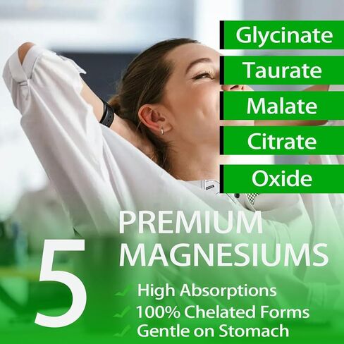 Liquid Magnesium Supplement, Organic 5-in-1 Magnesium Complex Drops 丨 Glycinate, Taurate, Oxide, Malate, Citrate w/L-Theanine, Ashwagandha for Cortisol, Sleep*, Stress, Muscle, in Saudi Arabia