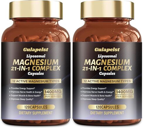 21 in 1 Liposomal 1400mg Magnesium Complex (Citrate, Glycinate, Malate etc) Capsule - 12 Active Types Magnesium with Vitamin D3, B6, B12, C, Ashwagandha & CoQ10 for Women & Men - Support Bone & Muscle in Saudi Arabia