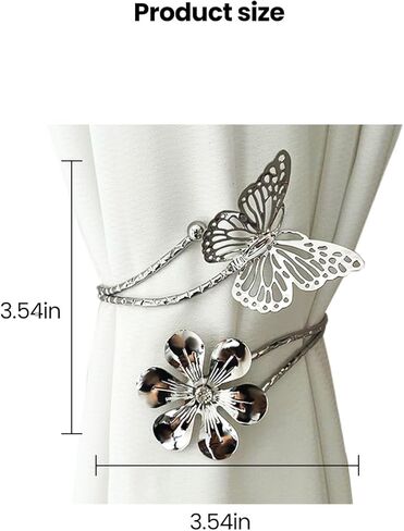 2PCS Metal Curtain Tie, Decorative Curtain Treatment Holdbacks, Adjustable Upper Window Holdback Set, Used for Home, Bedroom, Office, Butterfly Armbands (Silver) in Saudi Arabia