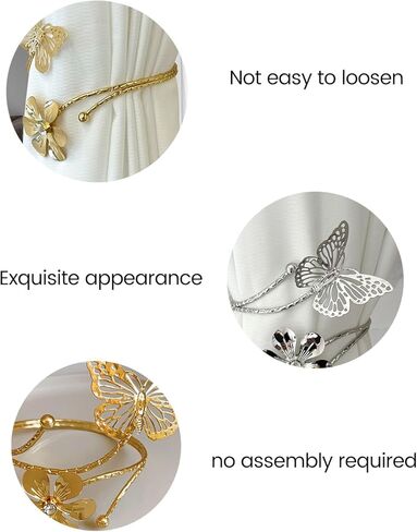 2PCS Metal Curtain Tie, Decorative Curtain Treatment Holdbacks, Adjustable Upper Window Holdback Set, Used for Home, Bedroom, Office, Butterfly Armbands (Silver) in Saudi Arabia
