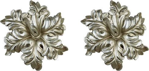 Vilayna Window Treatment Wall Tieback Pair | Handpainted Metallic Platinum | Elegant Acanthus Leaf Flower Cluster Holds Your Curtain Panels or Sheer Drapery | Wall-Mounted Deep Hook Holdback Set of 2 in Kuwait