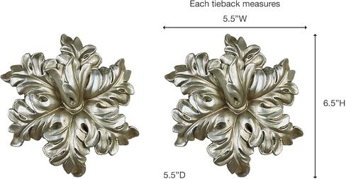 Vilayna Window Treatment Wall Tieback Pair | Handpainted Metallic Platinum | Elegant Acanthus Leaf Flower Cluster Holds Your Curtain Panels or Sheer Drapery | Wall-Mounted Deep Hook Holdback Set of 2 in Saudi Arabia
