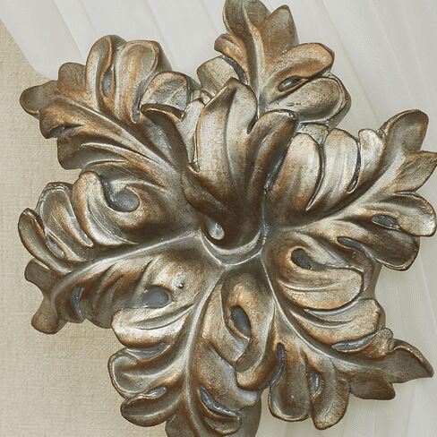 Vilayna Window Treatment Wall Tieback Pair | Handpainted Metallic Platinum | Elegant Acanthus Leaf Flower Cluster Holds Your Curtain Panels or Sheer Drapery | Wall-Mounted Deep Hook Holdback Set of 2 in Saudi Arabia