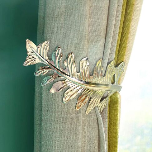 Leaf Shaped Curtain Tiebacks,2Pcs Metal Curtain Holdbacks,Curtains Hooks for Drapes,Decorative Wall Hooks,Towel Coat Hook Hanger for Vintage Curtains Window Home Decoration(Gold) in Saudi Arabia