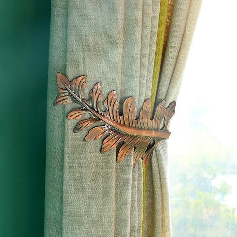Leaf Shaped Curtain Tiebacks,2Pcs Metal Curtain Holdbacks,Curtains Hooks for Drapes,Decorative Wall Hooks,Towel Coat Hook Hanger for Vintage Curtains Window Home Decoration(Gold) in Saudi Arabia