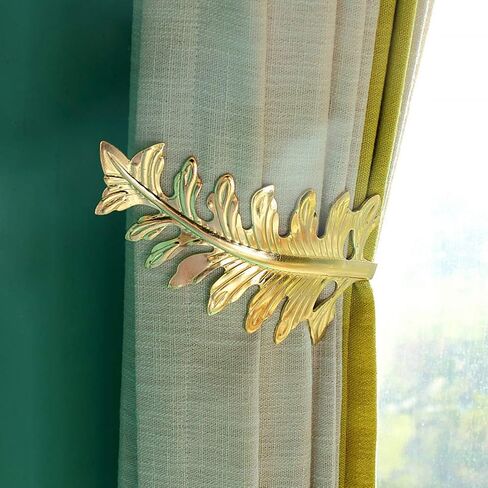 Leaf Shaped Curtain Tiebacks,2Pcs Metal Curtain Holdbacks,Curtains Hooks for Drapes,Decorative Wall Hooks,Towel Coat Hook Hanger for Vintage Curtains Window Home Decoration(Gold) in Saudi Arabia