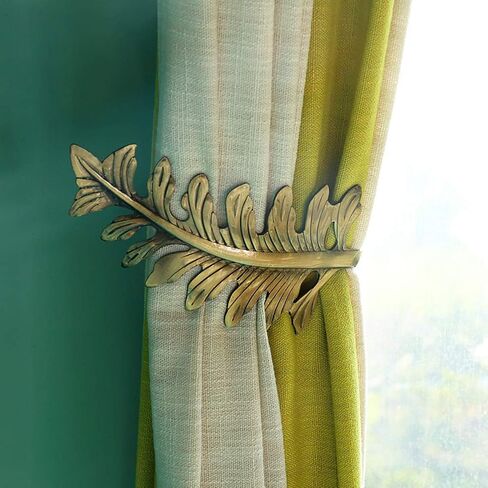 Leaf Shaped Curtain Tiebacks,2Pcs Metal Curtain Holdbacks,Curtains Hooks for Drapes,Decorative Wall Hooks,Towel Coat Hook Hanger for Vintage Curtains Window Home Decoration(Gold) in Saudi Arabia