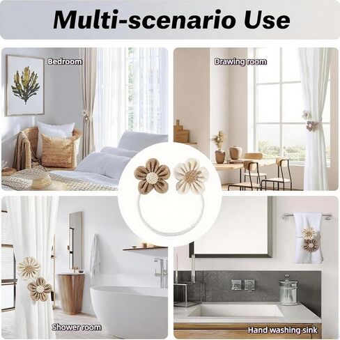 Rope Curtain Tiebacks 2 Pack | Sunflower Curtain Tieback Boho | Simple Elegant DIY Curtain Holdbacks | Accessories Wall Decoration for Home Office | Beige & Coffee in Saudi Arabia
