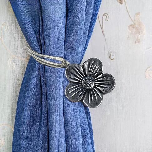 Magnetic Curtain tiebacks, Window Curtain Clips Set of 2 with Vintage Resin Flower Outdoor Decor Curtain Holder Holdbacks(Gold Camellia) in Saudi Arabia