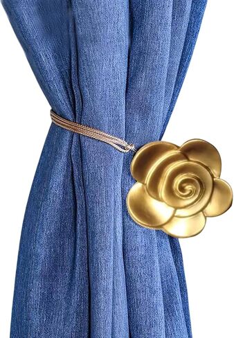 Magnetic Curtain tiebacks, Window Curtain Clips Set of 2 with Vintage Resin Flower Outdoor Decor Curtain Holder Holdbacks(Gold Camellia) in Saudi Arabia