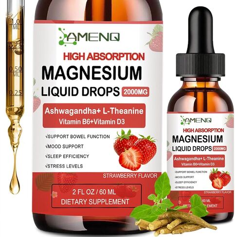 Liquid Magnesium Supplement, Organic 5-in-1 Magnesium Complex Drops 丨 Glycinate, Taurate, Oxide, Malate, Citrate w/L-Theanine, Ashwagandha for Cortisol, Sleep*, Stress, Muscle, in Saudi Arabia