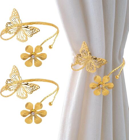 2PCS Metal Curtain Tie, Decorative Curtain Treatment Holdbacks, Adjustable Upper Window Holdback Set, Used for Home, Bedroom, Office, Butterfly Armbands (Silver) in Saudi Arabia
