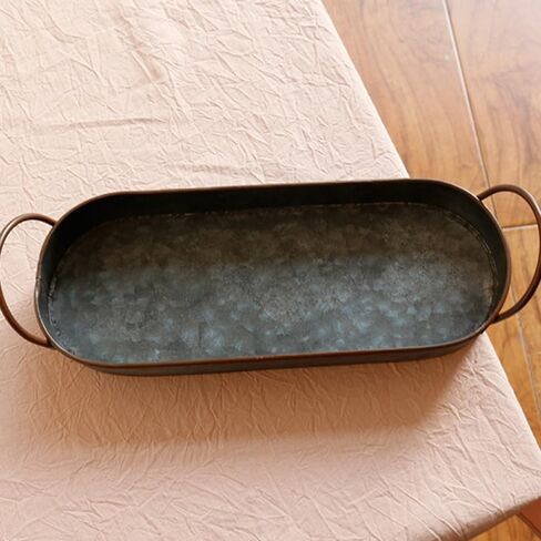 Vintage Wrought Iron Bread Tray with Handles Oval Metal Serving Tray for Home Kitchen Pastry Display in Kuwait