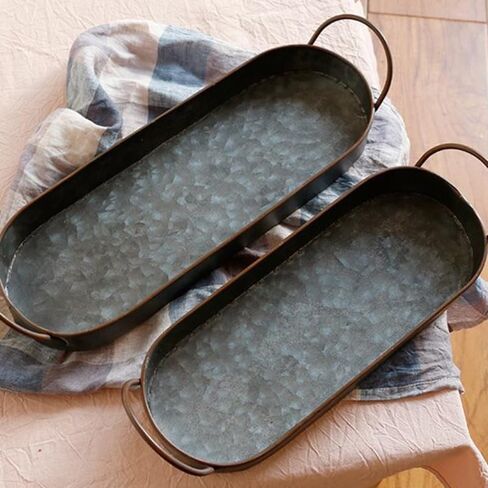 Vintage Wrought Iron Bread Tray with Handles Oval Metal Serving Tray for Home Kitchen Pastry Display in Kuwait