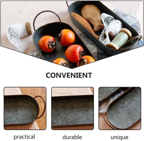 Vintage Wrought Iron Bread Tray with Handles Oval Metal Serving Tray for Home Kitchen Pastry Display in Kuwait