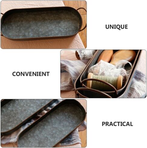 Vintage Wrought Iron Bread Tray with Handles Oval Metal Serving Tray for Home Kitchen Pastry Display in Kuwait