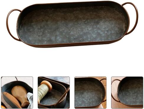 Vintage Wrought Iron Bread Tray with Handles Oval Metal Serving Tray for Home Kitchen Pastry Display in Kuwait