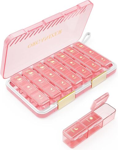 Pill Organizer 3x a Day, Large 7 Day 3 Times a Day Weekly Pill Box with 7 Detachable Pill Containers, Portable Daily Travel Medicine Pill Case Medicine Organizer for Vitamin Fish Oil Supplement, Brown in Saudi Arabia
