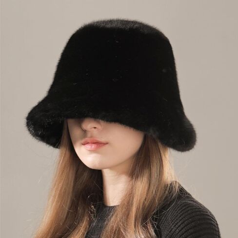 Winter Bucket Hat for Women Men,Warm and Fluffy Hat, Women's Furry Fisherman Cap for Casual, Sports,Trips, Skiing Black in Saudi Arabia