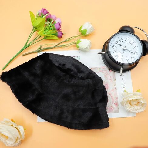 Winter Bucket Hat for Women Men,Warm and Fluffy Hat, Women's Furry Fisherman Cap for Casual, Sports,Trips, Skiing Black in Saudi Arabia