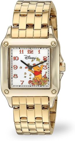Disney Classic Winnie The Pooh Women’s Watch Featuring Square Dial with Pooh and Friends – Timeless Gift Fans, Collectors, and Lovers of Nostalgic Animation – Gold-Tone Case and Gold Link Bracelet in Saudi Arabia