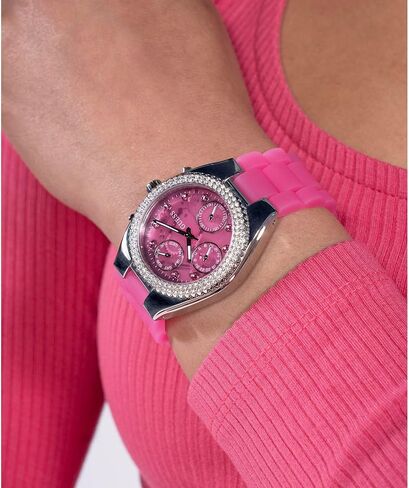 Guess Women's 37mm Watch - Pink Pink Dial Silver-Tone Case in Saudi Arabia