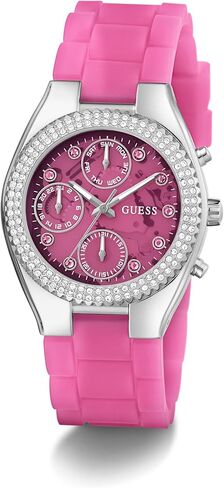 Guess Women's 37mm Watch - Pink Pink Dial Silver-Tone Case in Saudi Arabia